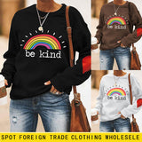 Be Kind – pull ample à manches longues et col rond avec lettres arc-en-ciel, automne et hiver