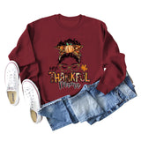 ONE THANKFUL MAMA Sweatshirt mit Buchstaben-Kürbis, Halloween, Rundhalsausschnitt, langärmelig, große Größe
