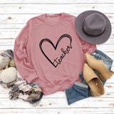 Teacher Heart Letters Round Neck Loose Bottoming Large Size Long-sleeved Sweater Women