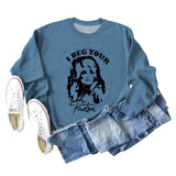 I Beg Your Parton Letter Printed Autumn and Winter Round Neck Long Sleeve Large Sweater