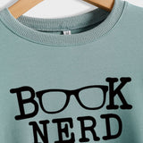 BUCH-NERD-BRILLE LOCKERE PASSFORM RUNDHALS LANGARM-SWEATSHIRT FÜR DAMEN