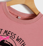Rundhals-Oberteil, langärmliges, lockeres Sweatshirt mit DON'T MESS-Aufdruck