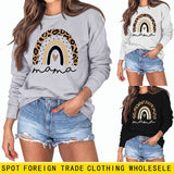 Mama Love Sweat-shirt ample à manches longues et col rond avec imprimé léopard arc-en-ciel