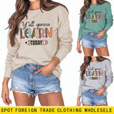 Y'all Gona Learn Today Lettre Chemise à manches longues imprimé léopard Grand pull