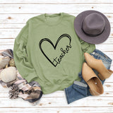 Teacher Heart Letters Round Neck Loose Bottoming Large Size Long-sleeved Sweater Women