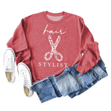 Hair Stylist Scissors Letter Print Bottoming Long Sleeve Round Neck Sweatshirt