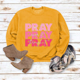 Rundhals-Oberteile Langarm-Sweatshirt mit PRAY Onit PRAY Oues It-Aufdruck