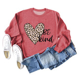 Be Kind – sweat-shirt à manches longues et col ras du cou pour femme, imprimé léopard