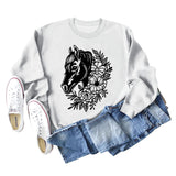 Plant Flower Round Neck Autumn and Winter Loose Print Long Sleeve Sweater Girl