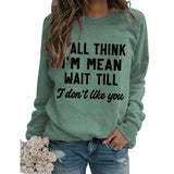 Rundhals-Oberteile, langärmliges, lockeres Sweatshirt mit Y'ALL THINK-Print