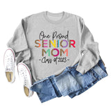 One Proud Senior Mom Leopardenmuster Buchstaben Rundhals Weit Langarm Große Größe Pullover Damen