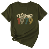 Rundhals 1979 Damen T-Shirt Vintage Buchstabendruck Kurzarm