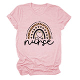Nurse Love Leopard Regenbogen Buchstabendruck Kurzärmeliges Damen T-Shirt