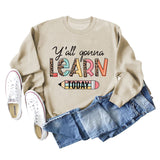 Y'all Gona Learn Today Lettre Chemise à manches longues imprimé léopard Grand pull