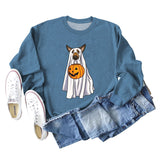 Pull à manches longues et col rond pour fille, motif fantôme, chien, citrouille, Halloween