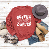 Round Neck Letter COFFEE Tops Women Long-sleeved Printed Loose Sweatshirt