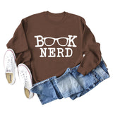 BUCH-NERD-BRILLE LOCKERE PASSFORM RUNDHALS LANGARM-SWEATSHIRT FÜR DAMEN