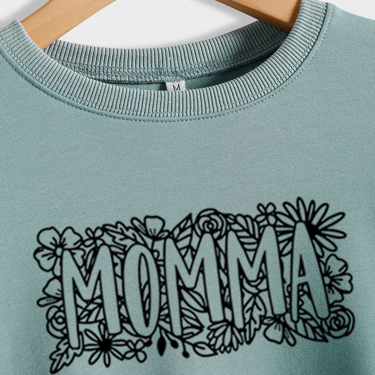 MOMMA Pull ample à manches longues avec lettres de fleurs et plantes