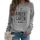 Rundhals-Oberteil, langärmelig, lockeres Sweatshirt mit KINDER GARTEN-Print