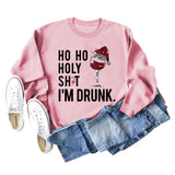 Ho Ho Holly Sht Red Wine Cup Christmas Hat Letter Fashion Autumn Winter Long Sleeve Sweatshirt