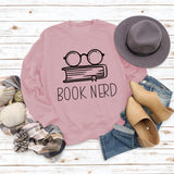 Livre Nerd Lunettes Livre Imprimé Lâche Fond Manches Longues Pull Grande Taille