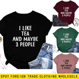 Lettre J'aime le thé Peut-être 3 personnes T-shirt à manches courtes et col rond