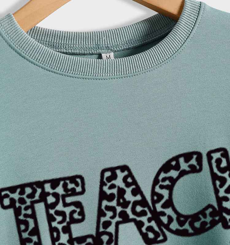 Letter Round Neck Shirt Long Sleeve TEACH Love Printed Loose Sweater