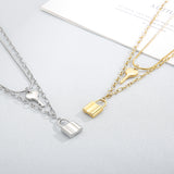 Halskette mit Schlüssel- und Schloss-Anhänger, Edelstahlschmuck für Damen