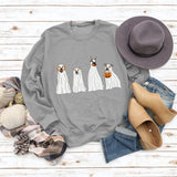Halloween Ghost Puppy Print Rundhals Herbst Winter Rückenfrei Lose Langarm Damen Sweatshirt