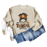ONE THANKFUL MAMA Sweatshirt mit Buchstaben-Kürbis, Halloween, Rundhalsausschnitt, langärmelig, große Größe