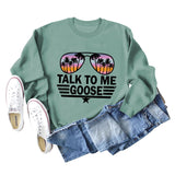 TALK TO ME GOOSE Letter Print Loose Long Sleeve Round Neck Sweater