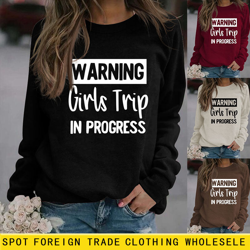 Avertissement filles voyage en col rond lettres femmes grande taille pull ample