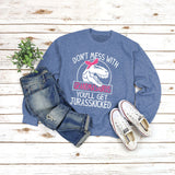 Rundhals-Oberteil, langärmliges, lockeres Sweatshirt mit DON'T MESS-Aufdruck