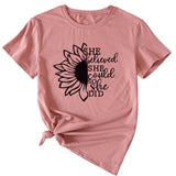 Lettering She Believed She Could Round Neck Short Sleeve T-Shirt for Women