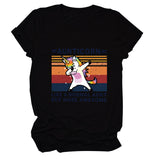 AUNTICORN Unicorn Printed Short Sleeve Top Loose Casual Large Women's T-shirt Bottom