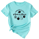 Surrounded By Balls Mom T-Shirt mit Basketball-Muster, Rundhalsausschnitt, kurzärmelig