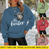 Sweat-shirt ample à col rond et manches longues, imprimé génisse, pas aujourd'hui