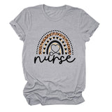 Nurse Love Leopard Regenbogen Buchstabendruck Kurzärmeliges Damen T-Shirt