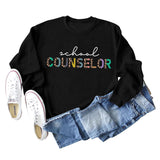 CONSEILLER SCOLAIRE Léopard Lettre Impression Col Rond Lâche Manches Longues Grande Taille Pull Fille