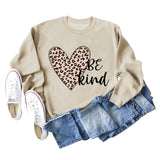 Be Kind – sweat-shirt à manches longues et col ras du cou pour femme, imprimé léopard