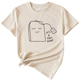 Il s'agit d'une chemise fauve, impression de motifs simples, chemise ample décontractée à manches courtes pour femmes