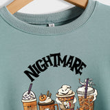 NIGHTMARE BEFORE Pullover mit Rundhalsausschnitt und Buchstaben-Print, langärmelig, Übergröße