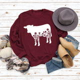 Women's Autumn and Winter Long-sleeved Shirt Flowers and Grass Cattle Print Round Neck Loose Sweater