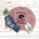 Rundhals-Oberteil, langärmliges, lockeres Sweatshirt mit DON'T MESS-Aufdruck