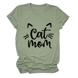 Chat Maman Lettre Col Rond Large Chat Lâche Décontracté Manches Courtes T-shirt Femme