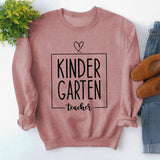 Rundhals-Oberteil, langärmelig, lockeres Sweatshirt mit KINDER GARTEN-Print