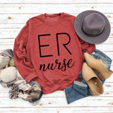ER Nurse Round Neck Fashion Letter Tops Long Sleeve Women's Print Loose Sweatshirt