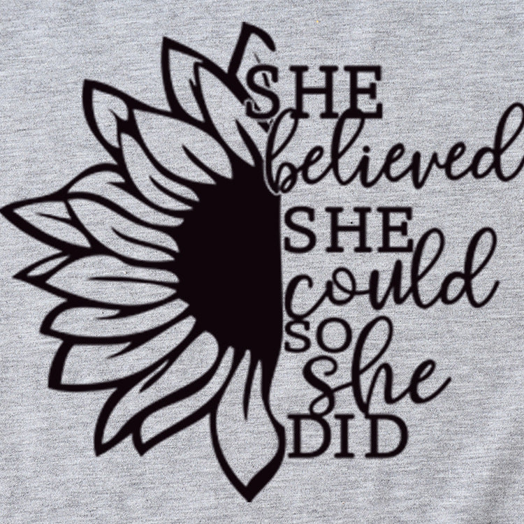 Lettering She Believed She Could Round Neck Short Sleeve T-Shirt for Women