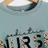 Kinderkrankenschwester Leopard Liebesbrief Mode Lose Langarm Pullover