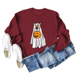 Pull à manches longues et col rond pour fille, motif fantôme, chien, citrouille, Halloween